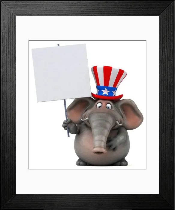 Framed Print : Fun 3D cartoon elephant with an uncle sam hat Framed Print : Fun 3D cartoon elephant with an uncle sam hat