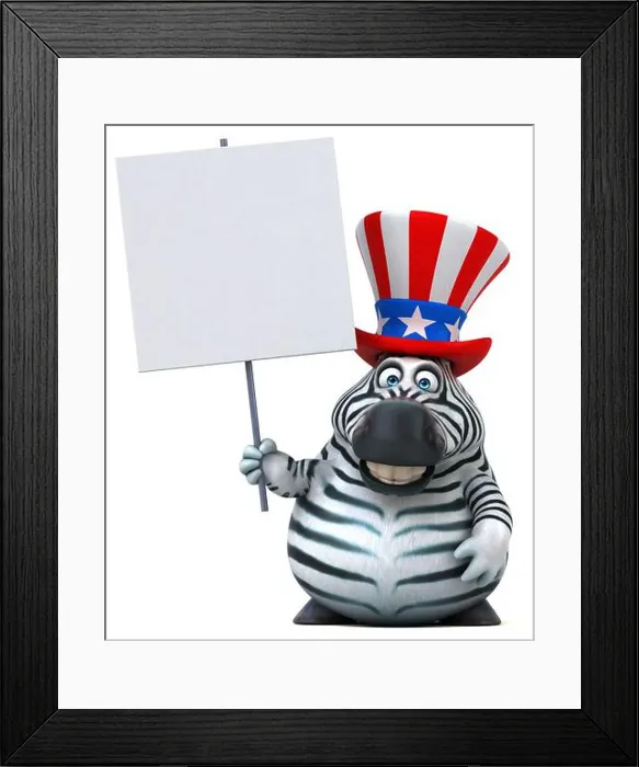Framed Print : Fun 3D cartoon zebra with an uncle sam hat Framed Print : Fun 3D cartoon zebra with an uncle sam hat