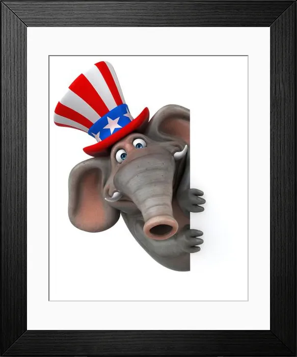 Framed Print : Fun 3D cartoon elephant with an uncle sam hat Framed Print : Fun 3D cartoon elephant with an uncle sam hat