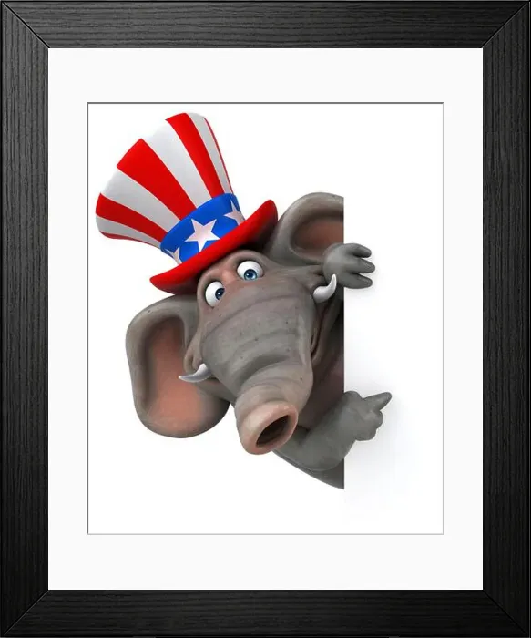 Framed Print : Fun 3D cartoon elephant with an uncle sam hat Framed Print : Fun 3D cartoon elephant with an uncle sam hat