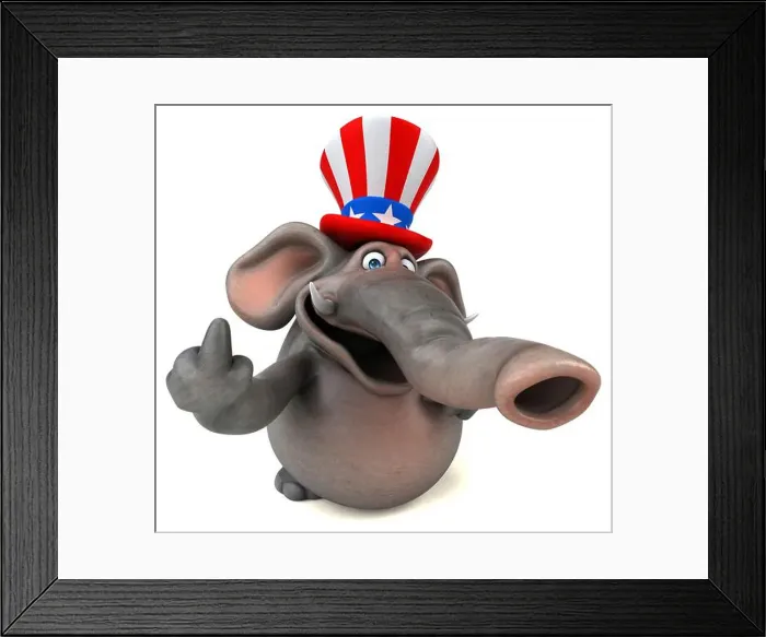 Framed Print : Fun 3D cartoon elephant with an uncle sam hat Framed Print : Fun 3D cartoon elephant with an uncle sam hat