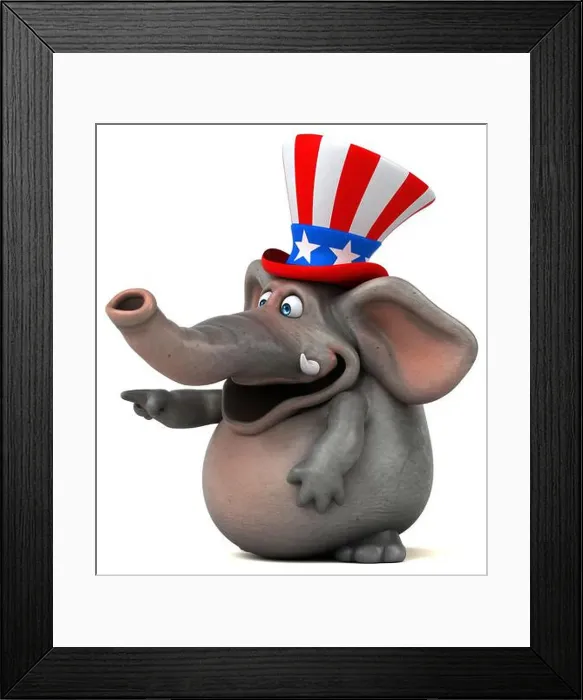 Framed Print : Fun 3D cartoon elephant with an uncle sam hat Framed Print : Fun 3D cartoon elephant with an uncle sam hat