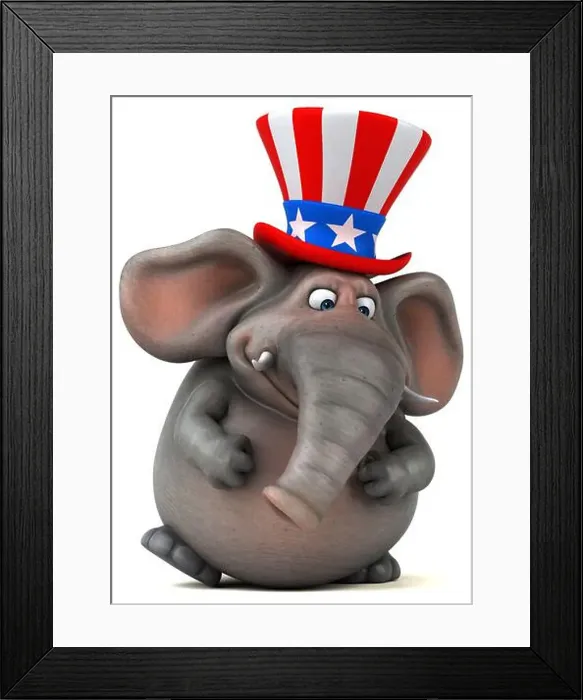 Framed Print : Fun 3D cartoon elephant with an uncle sam hat Framed Print : Fun 3D cartoon elephant with an uncle sam hat
