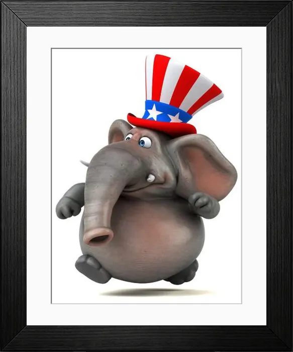 Framed Print : Fun 3D cartoon elephant with an uncle sam hat Framed Print : Fun 3D cartoon elephant with an uncle sam hat