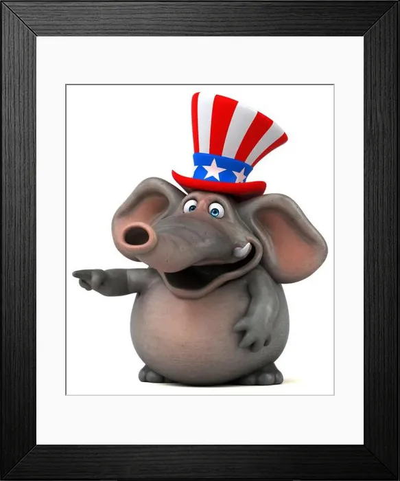 Framed Print : Fun 3D cartoon elephant with an uncle sam hat Framed Print : Fun 3D cartoon elephant with an uncle sam hat