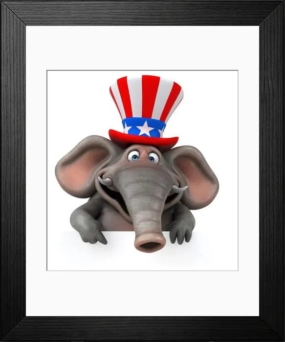 Framed Print : Fun 3D cartoon elephant with an uncle sam hat Framed Print : Fun 3D cartoon elephant with an uncle sam hat