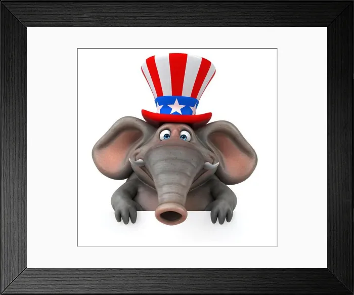 Framed Print : Fun 3D cartoon elephant with an uncle sam hat Framed Print : Fun 3D cartoon elephant with an uncle sam hat
