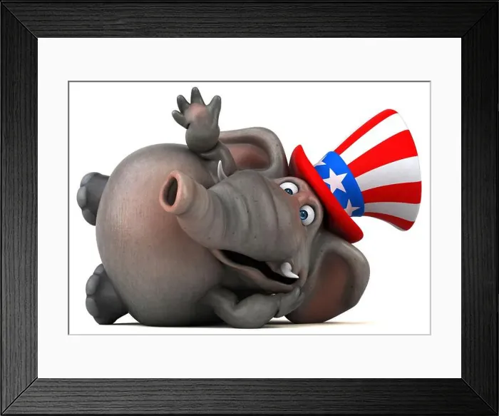 Framed Print : Fun 3D cartoon elephant with an uncle sam hat Framed Print : Fun 3D cartoon elephant with an uncle sam hat