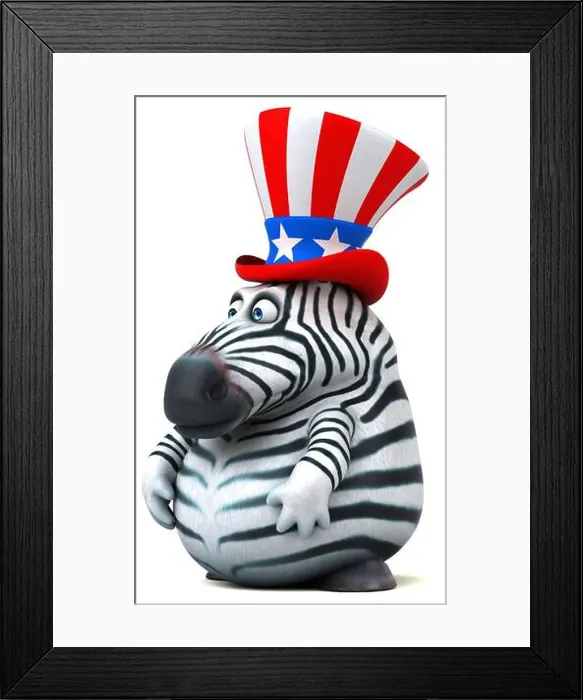 Framed Print : Fun 3D cartoon zebra with an uncle sam hat Framed Print : Fun 3D cartoon zebra with an uncle sam hat