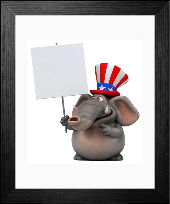 Framed Print : Fun 3D cartoon elephant with an uncle sam hat Framed Print : Fun 3D cartoon elephant with an uncle sam hat