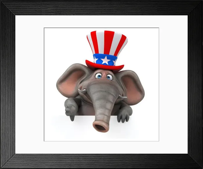 Framed Print : Fun 3D cartoon elephant with an uncle sam hat Framed Print : Fun 3D cartoon elephant with an uncle sam hat