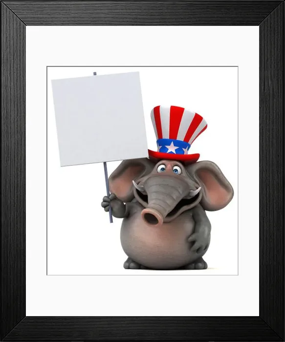 Framed Print : Fun 3D cartoon elephant with an uncle sam hat Framed Print : Fun 3D cartoon elephant with an uncle sam hat
