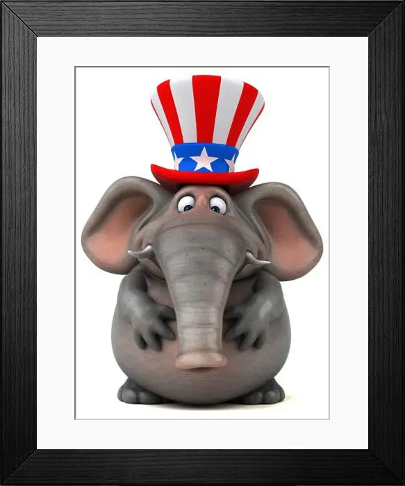 Framed Print : Fun 3D cartoon elephant with an uncle sam hat Framed Print : Fun 3D cartoon elephant with an uncle sam hat