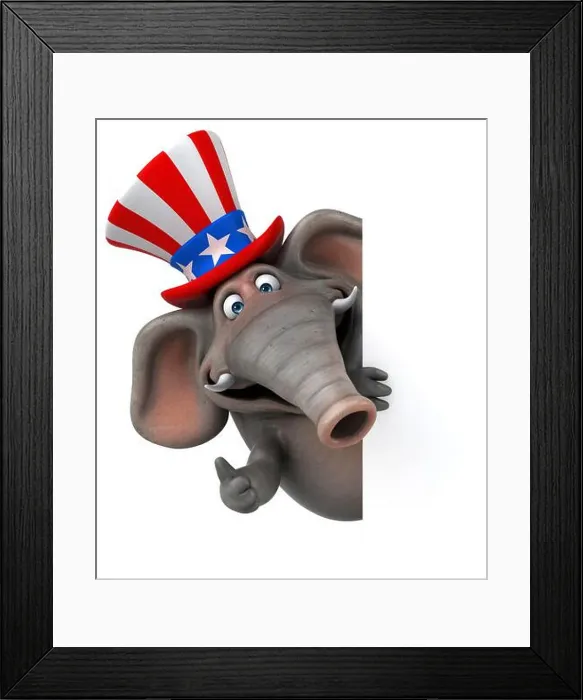 Framed Print : Fun 3D cartoon elephant with an uncle sam hat Framed Print : Fun 3D cartoon elephant with an uncle sam hat