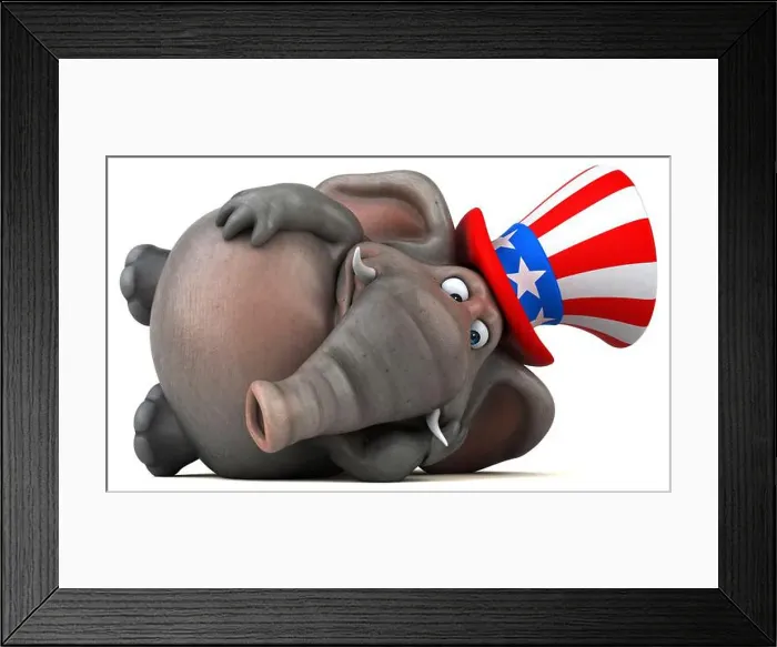 Framed Print : Fun 3D cartoon elephant with an uncle sam hat Framed Print : Fun 3D cartoon elephant with an uncle sam hat