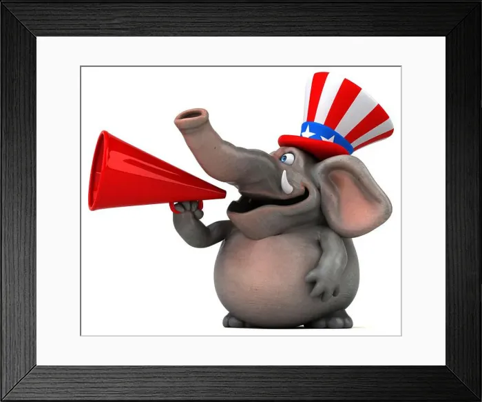 Framed Print : Fun 3D cartoon elephant with an uncle sam hat Framed Print : Fun 3D cartoon elephant with an uncle sam hat