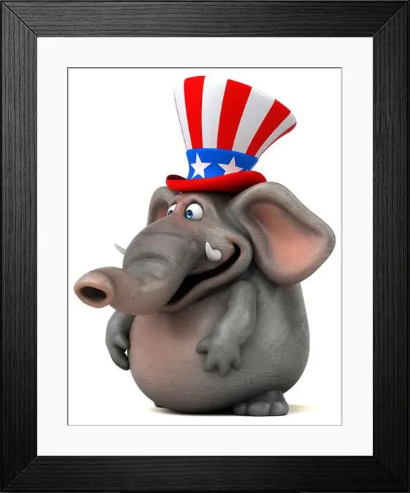 Framed Print : Fun 3D cartoon elephant with an uncle sam hat Framed Print : Fun 3D cartoon elephant with an uncle sam hat