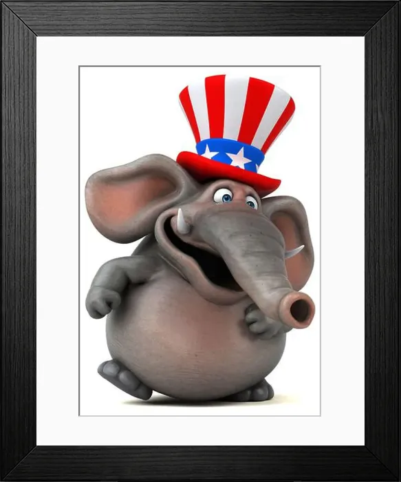 Framed Print : Fun 3D cartoon elephant with an uncle sam hat Framed Print : Fun 3D cartoon elephant with an uncle sam hat