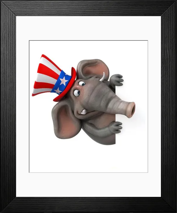 Framed Print : Fun 3D cartoon elephant with an uncle sam hat Framed Print : Fun 3D cartoon elephant with an uncle sam hat