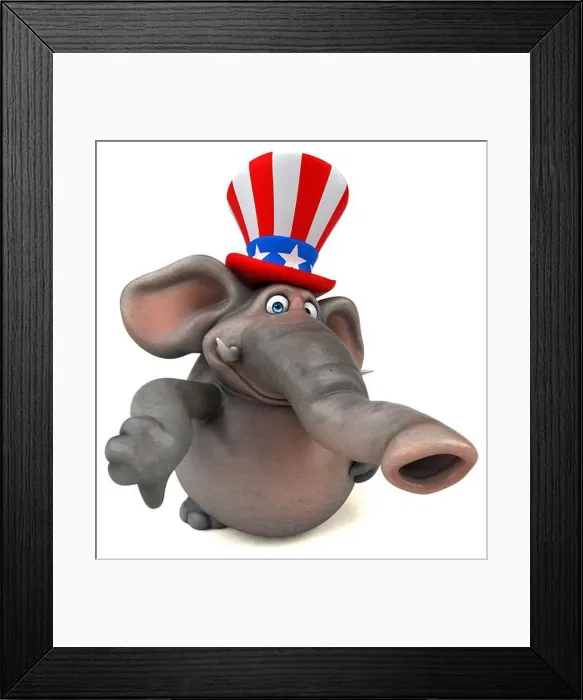 Framed Print : Fun 3D cartoon elephant with an uncle sam hat Framed Print : Fun 3D cartoon elephant with an uncle sam hat
