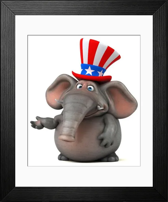 Framed Print : Fun 3D cartoon elephant with an uncle sam hat Framed Print : Fun 3D cartoon elephant with an uncle sam hat