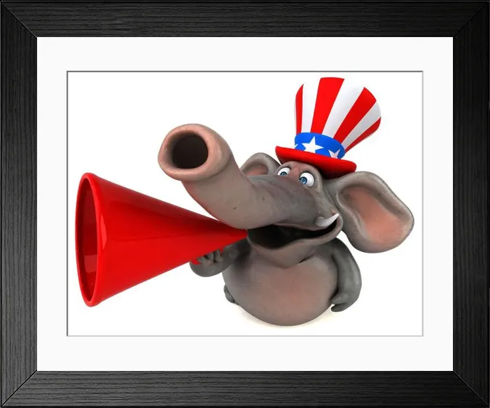 Framed Print : Fun 3D cartoon elephant with an uncle sam hat Framed Print : Fun 3D cartoon elephant with an uncle sam hat