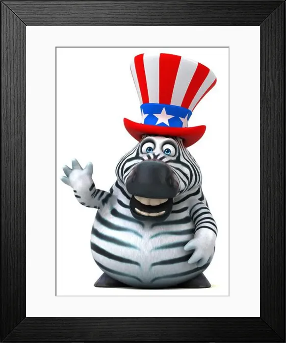 Framed Print : Fun 3D cartoon zebra with an uncle sam hat Framed Print : Fun 3D cartoon zebra with an uncle sam hat
