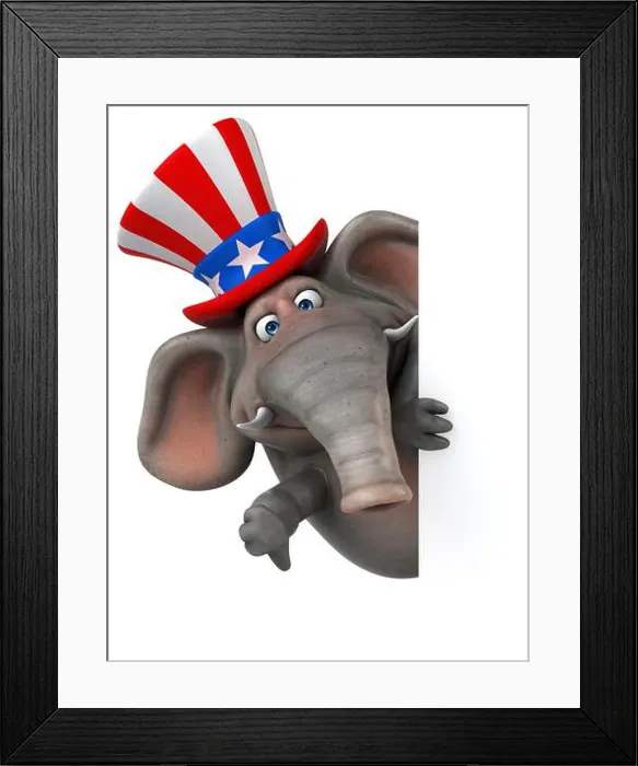 Framed Print : Fun 3D cartoon elephant with an uncle sam hat Framed Print : Fun 3D cartoon elephant with an uncle sam hat