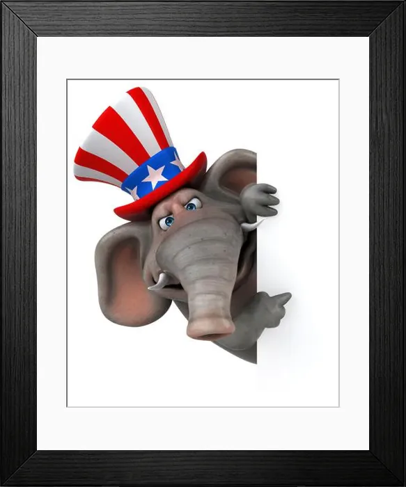 Framed Print : Fun 3D cartoon elephant with an uncle sam hat Framed Print : Fun 3D cartoon elephant with an uncle sam hat