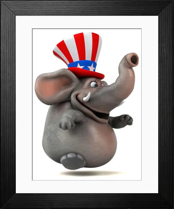 Framed Print : Fun 3D cartoon elephant with an uncle sam hat Framed Print : Fun 3D cartoon elephant with an uncle sam hat