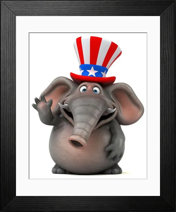 Framed Print : Fun 3D cartoon elephant with an uncle sam hat Framed Print : Fun 3D cartoon elephant with an uncle sam hat