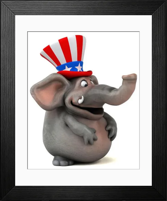 Framed Print : Fun 3D cartoon elephant with an uncle sam hat Framed Print : Fun 3D cartoon elephant with an uncle sam hat
