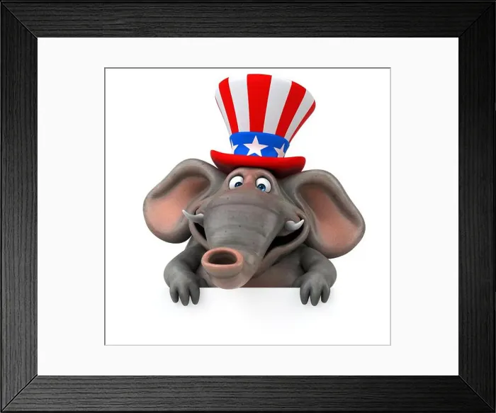 Framed Print : Fun 3D cartoon elephant with an uncle sam hat Framed Print : Fun 3D cartoon elephant with an uncle sam hat