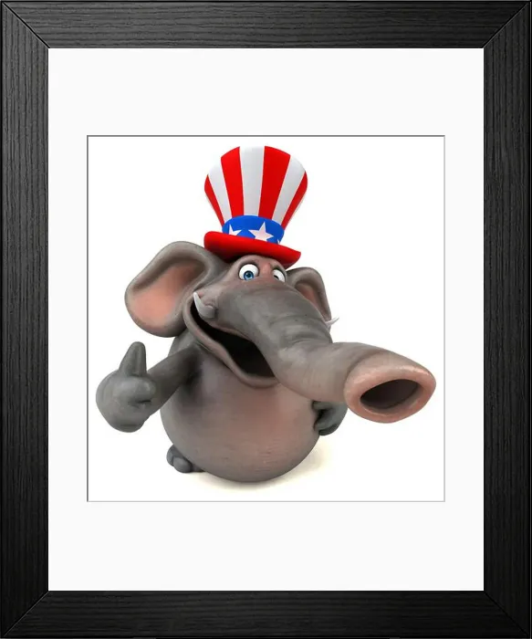 Framed Print : Fun 3D cartoon elephant with an uncle sam hat Framed Print : Fun 3D cartoon elephant with an uncle sam hat
