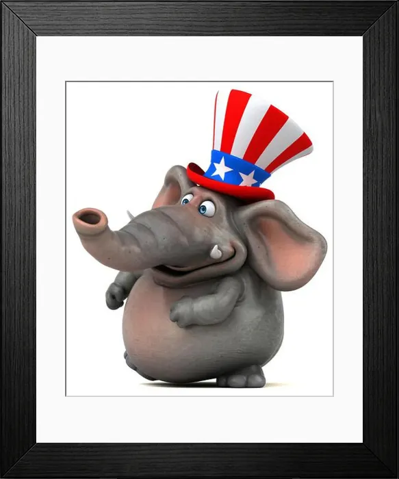 Framed Print : Fun 3D cartoon elephant with an uncle sam hat Framed Print : Fun 3D cartoon elephant with an uncle sam hat