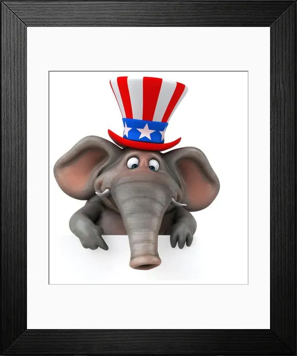 Framed Print : Fun 3D cartoon elephant with an uncle sam hat Framed Print : Fun 3D cartoon elephant with an uncle sam hat