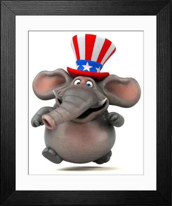 Framed Print : Fun 3D cartoon elephant with an uncle sam hat Framed Print : Fun 3D cartoon elephant with an uncle sam hat