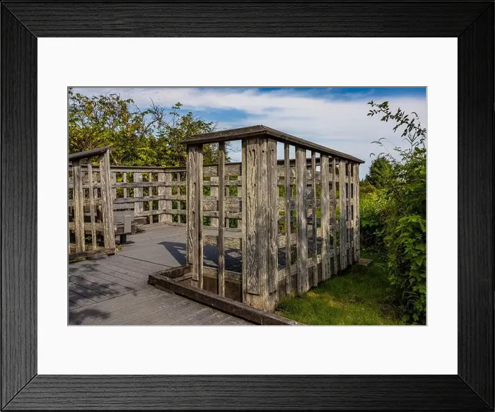 Framed Print : Wildlife blind, designed to break up the human figure, in Bottle Beach State Park, Washington State, USA Framed Print : Wildlife blind, designed to break up the human figure, in Bottle Beach State Park, Washington State, USA