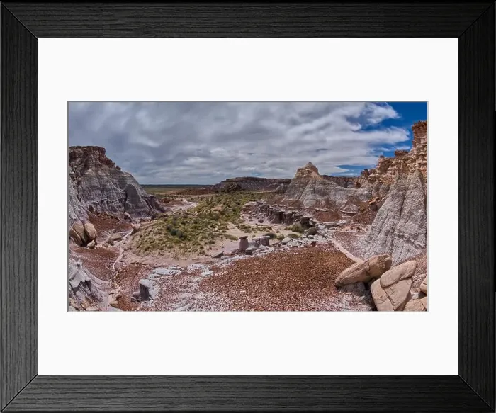 Framed Print : A valley below the east cliffs of Blue Mesa in Petrified Forest National Park Framed Print : A valley below the east cliffs of Blue Mesa in Petrified Forest National Park