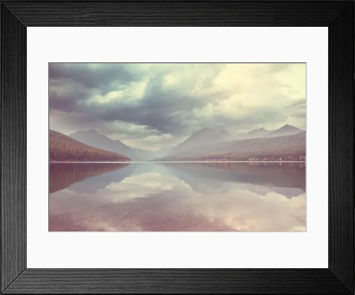 Framed Print : Beautiful Bowman lake with reflection of the spectacular mountains in Glacier National Park, Montana, USA Framed Print : Beautiful Bowman lake with reflection of the spectacular mountains in Glacier National Park, Montana, USA