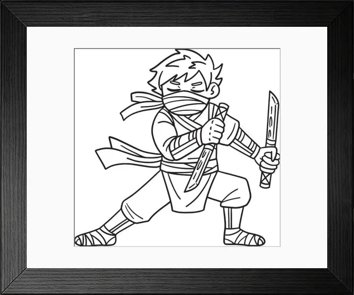 Framed Print : Ninja with Ninjato Isolated Coloring Page for Kids Framed Print : Ninja with Ninjato Isolated Coloring Page for Kids