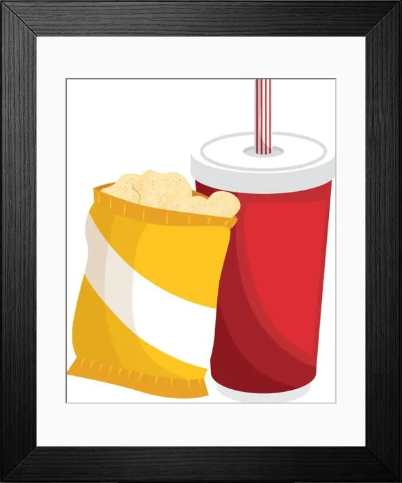 Framed Print : Potato Chips Bag and soft drink icon over white background vector illustration Framed Print : Potato Chips Bag and soft drink icon over white background vector illustration
