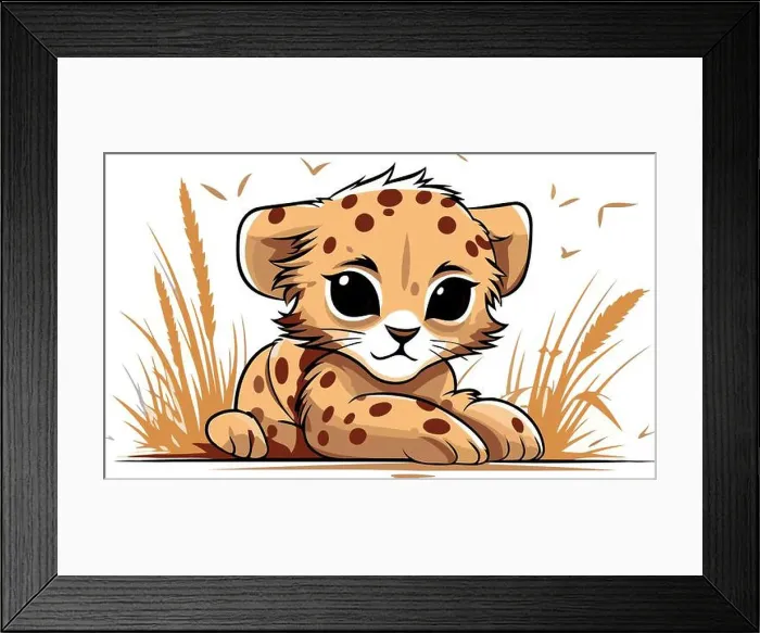 Framed Print : Cute baby cheetah in the field. Vector illustration Framed Print : Cute baby cheetah in the field. Vector illustration