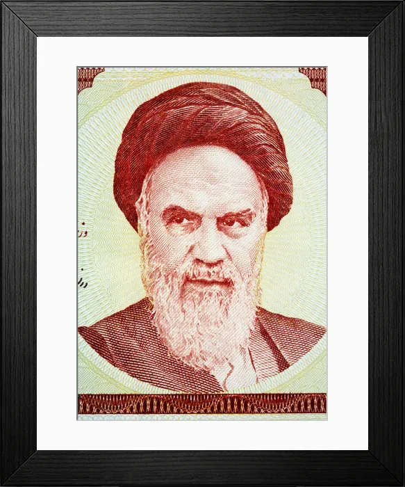 Framed Print : Portrait of Imam Ayatolah Seyyed Ruhollah Khomeini from 1000 Rials banknote, Iran, 1992 Framed Print : Portrait of Imam Ayatolah Seyyed Ruhollah Khomeini from 1000 Rials banknote, Iran, 1992