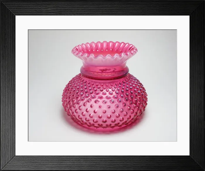 Framed Print : Victorian cranberry and opalescent glass oil lamp shade by Fenton Framed Print : Victorian cranberry and opalescent glass oil lamp shade by Fenton