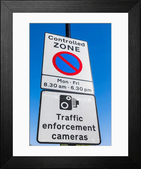 Framed Print : England, London, Controlled Zone Traffic Sign