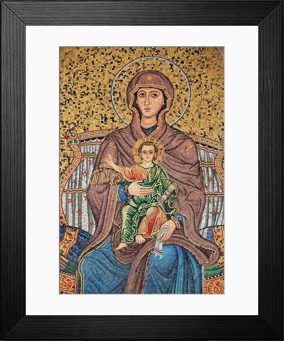 Framed Print : Italy, Sicily, Taormina, mosaic, Madonna and the Child