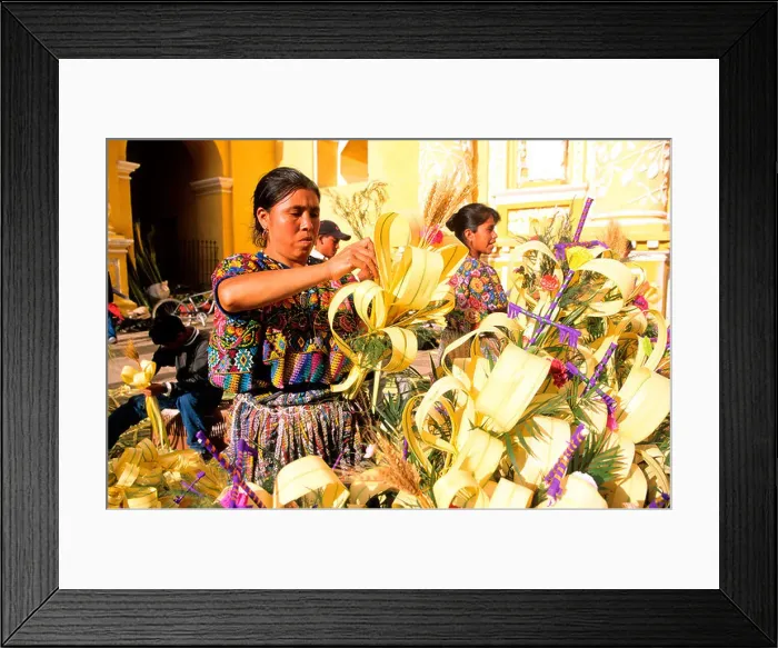 Framed Print : Guatemala, Central Cordillera, Sacatepequez Department, Antigua Guatemala, making of branches for the Holy Week
