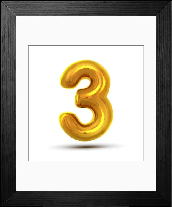Framed Print : 3 Three Number Vector. Golden Yellow Metal Letter Figure Framed Print : 3 Three Number Vector. Golden Yellow Metal Letter Figure