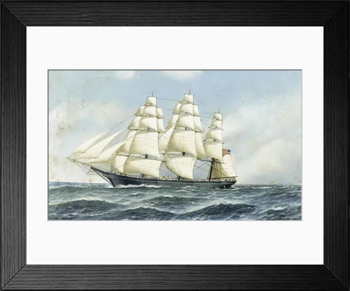 Framed Print : Antonio Jacobsen - The celebrated American clipper Challenge under full sail